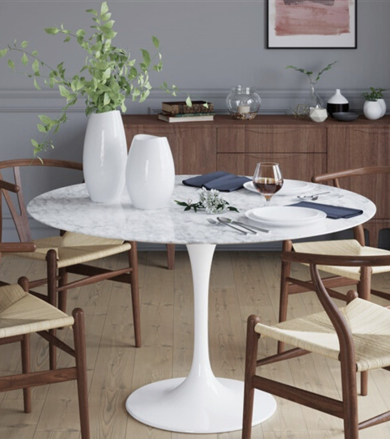 Marble Dining Table 110cm Round Italian Carrara Marble
