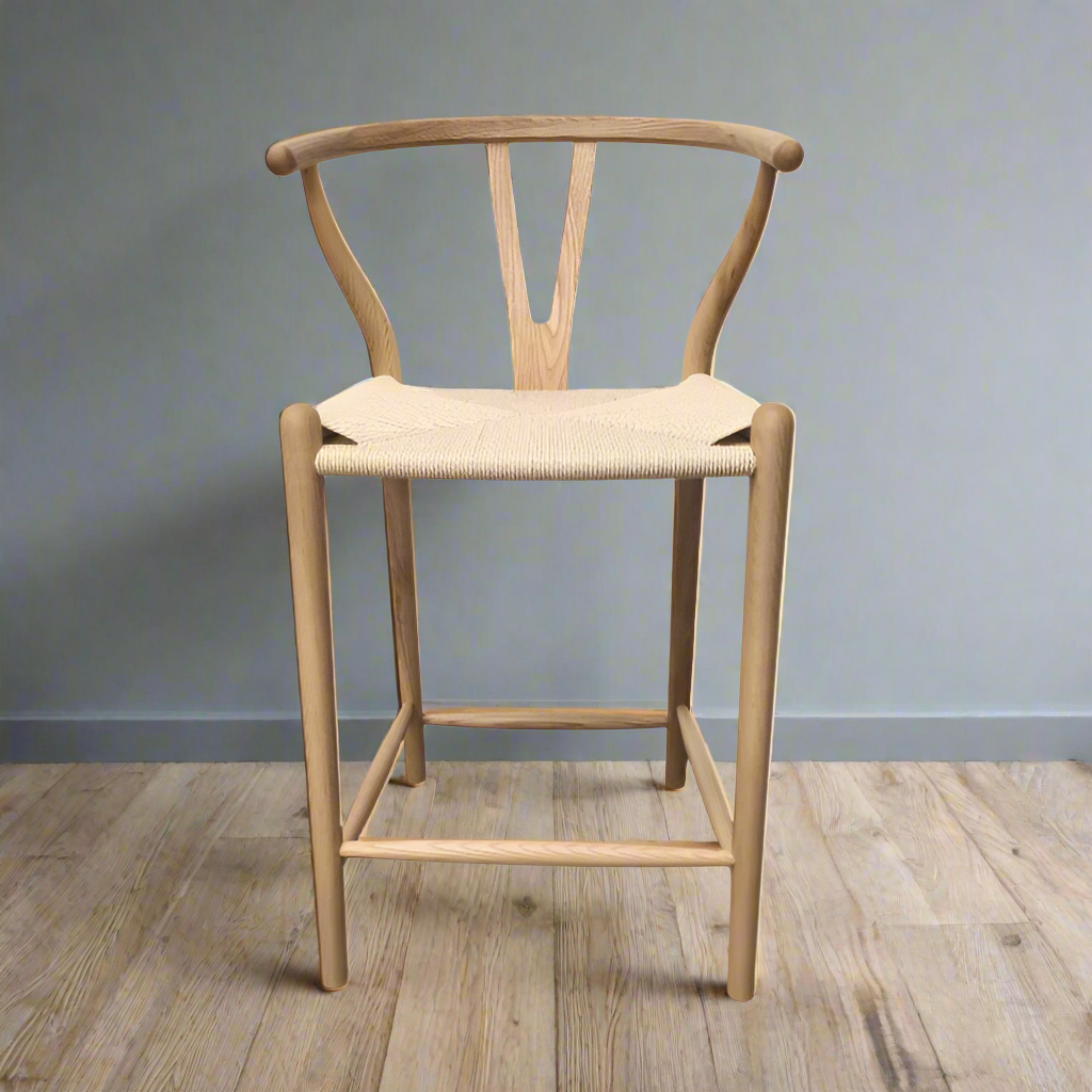 Iben Solid Ash Nordic Style Counter Stool Natural Cord Seat