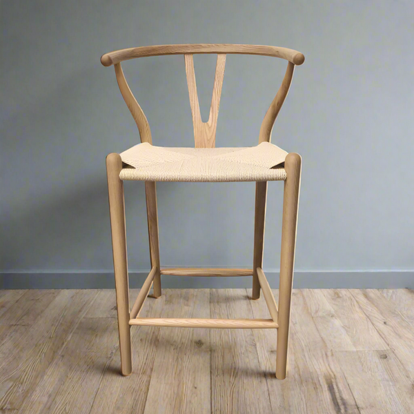 Iben Solid Ash Nordic Style Counter Stool Natural Cord Seat