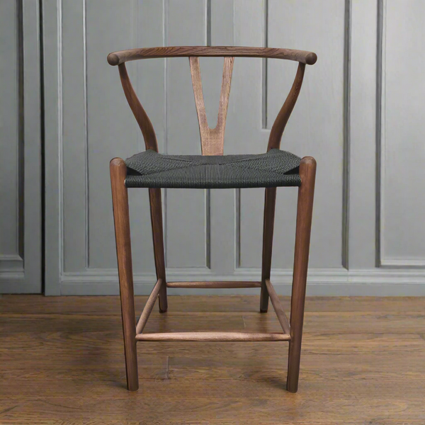 Iben Midcentury Style Walnut Counter Stool Black Cord Seat