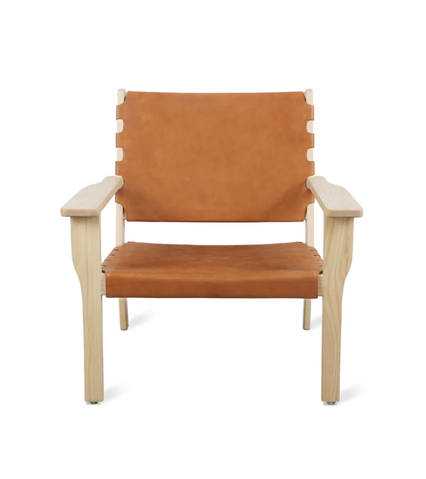 Ventana Lounge Chair Ash Wood with Premium Saddle Leather