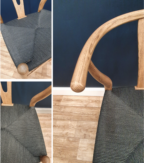 Iben Midcentury Style Walnut Counter Stool Black Cord Seat