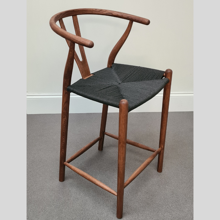 Iben Midcentury Style Walnut Counter Stool Black Cord Seat