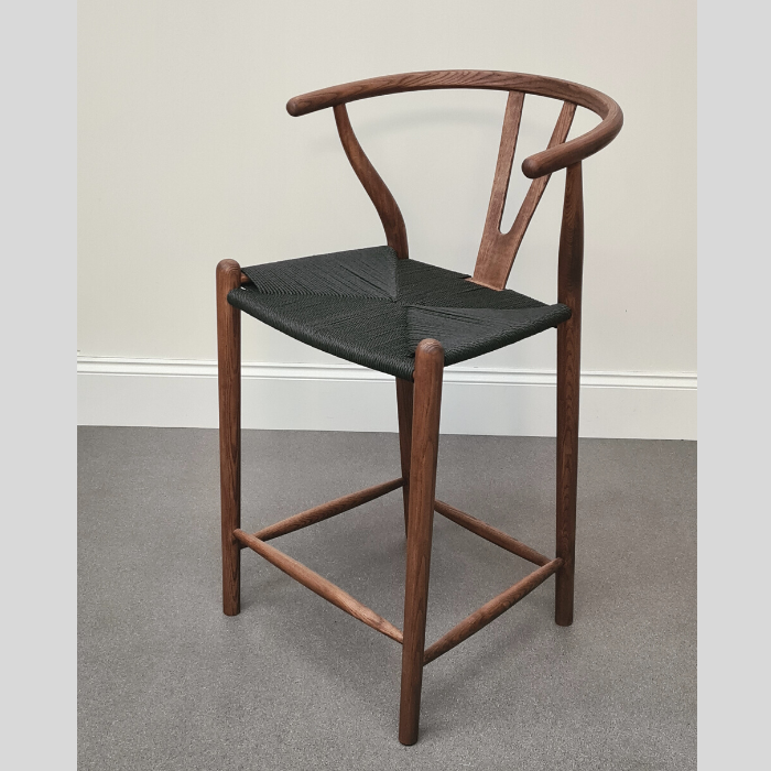 Iben Midcentury Style Walnut Counter Stool Black Cord Seat