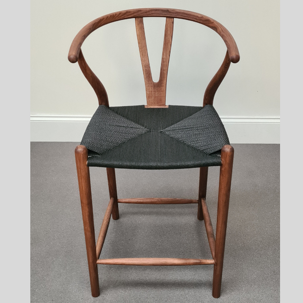 Iben Midcentury Style Walnut Counter Stool Black Cord Seat