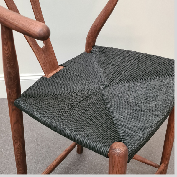 Iben Midcentury Style Walnut Counter Stool Black Cord Seat