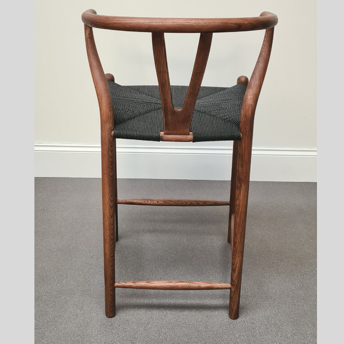 Iben Midcentury Style Walnut Counter Stool Black Cord Seat