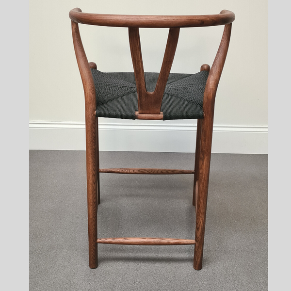 Iben Midcentury Style Walnut Counter Stool Black Cord Seat