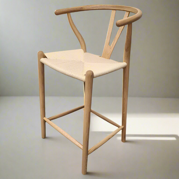 Iben Solid Ash Nordic Style Counter Stool Natural Cord Seat