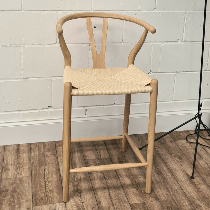 Iben Solid Ash Nordic Style Counter Stool Natural Cord Seat