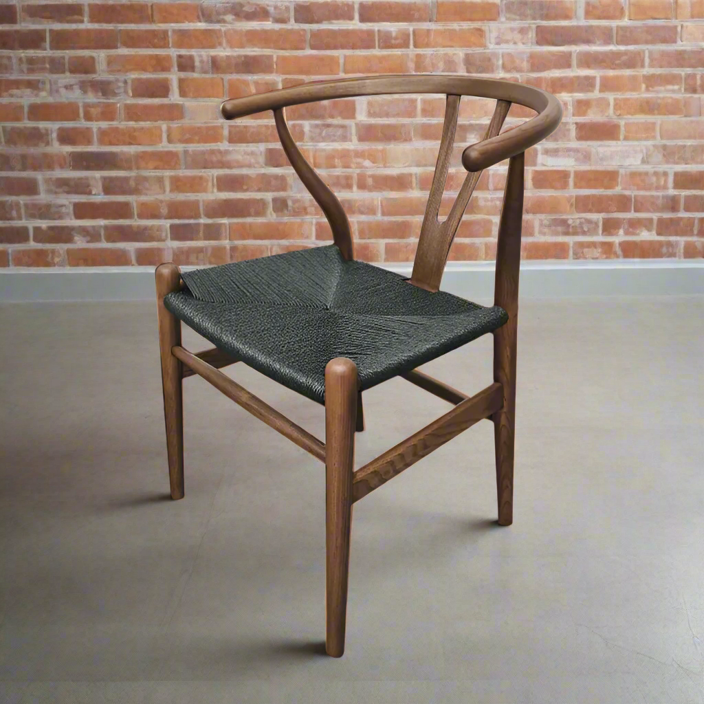 Iben Nordic Style Dining Chair Solid Ash Wood Walnut with Black Cord