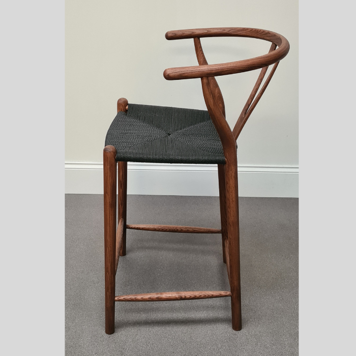 Iben Midcentury Style Walnut Counter Stool Black Cord Seat