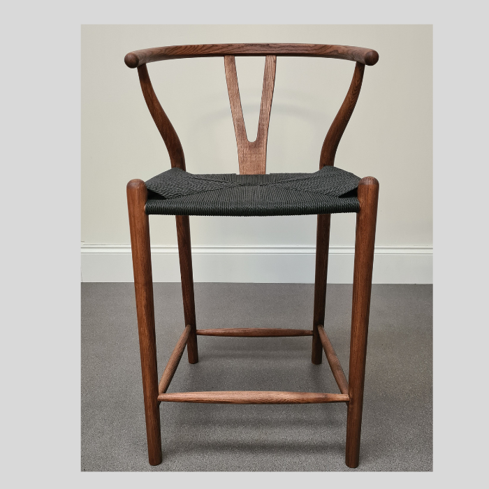 Iben Midcentury Style Walnut Counter Stool Black Cord Seat