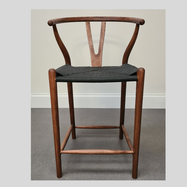 Iben Midcentury Style Walnut Counter Stool Black Cord Seat