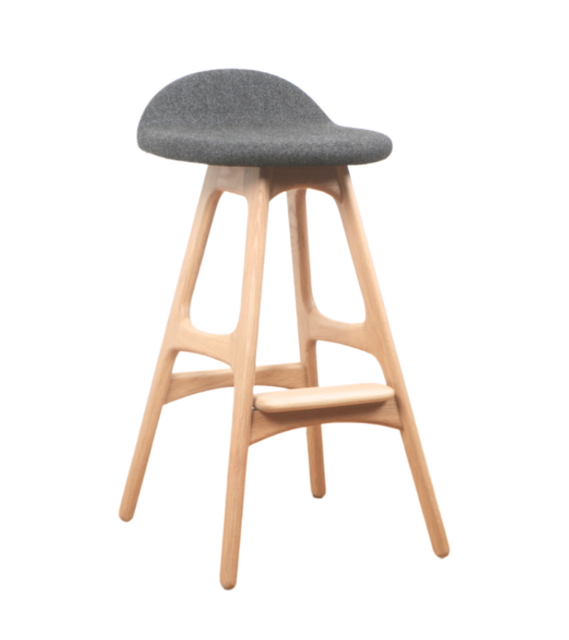 Erik Scandi Style Counter Stool Ash wood with grey seat 65cm seat height