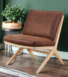 Natural Wood and Leather Easy Chair