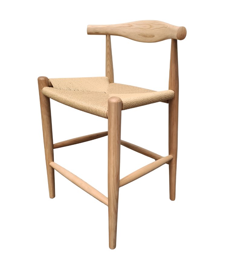 Solid Ash Counter Stool with Natural Cord Seat