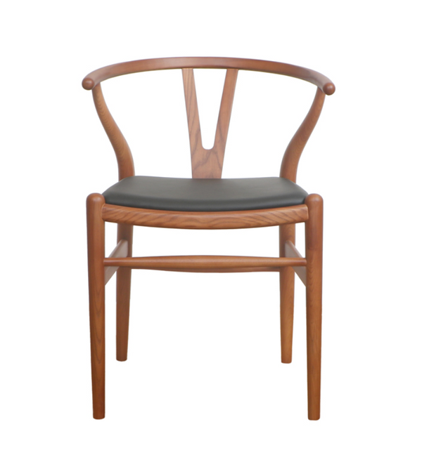 Hans Y Wish Dining Chair with Black Leather Seat