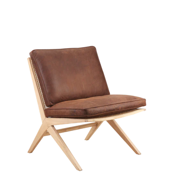 Natural Wood and Leather Easy Chair