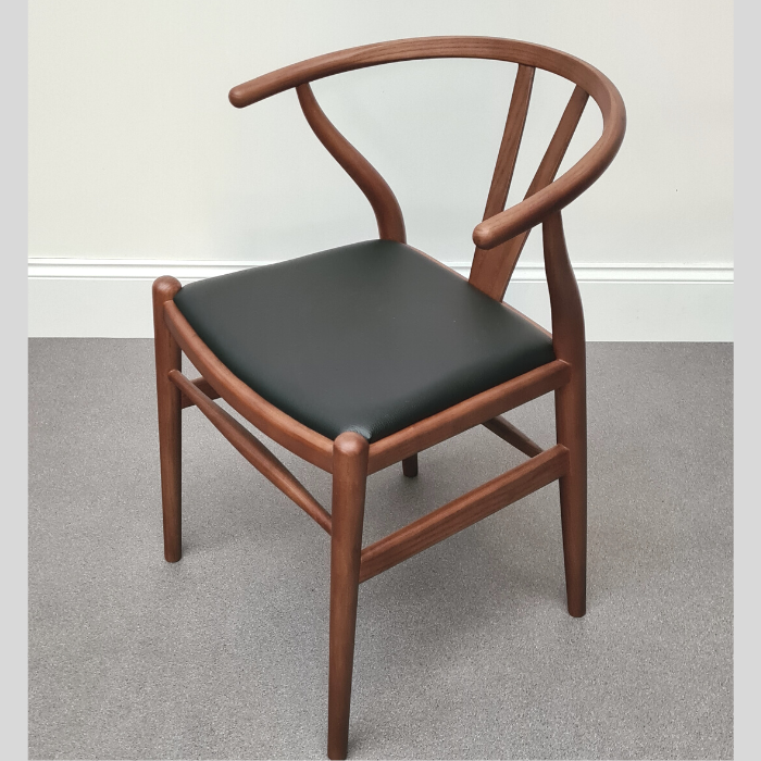 Hans Y Wish Dining Chair with Black Leather Seat