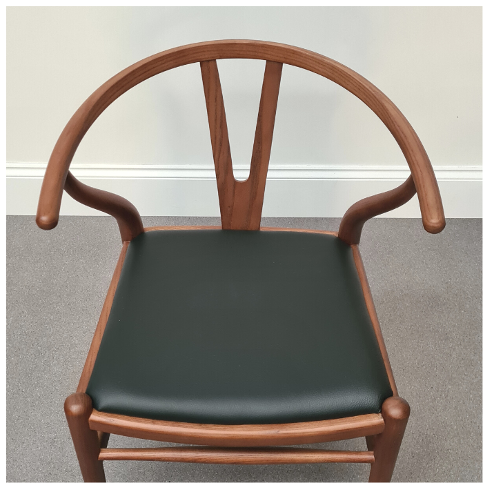 Hans Y Wish Dining Chair with Black Leather Seat