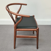 Hans Y Wish Dining Chair with Black Leather Seat