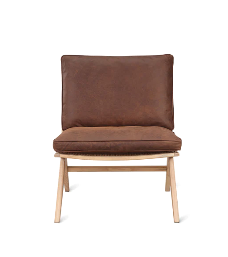 Natural Wood and Leather Easy Chair