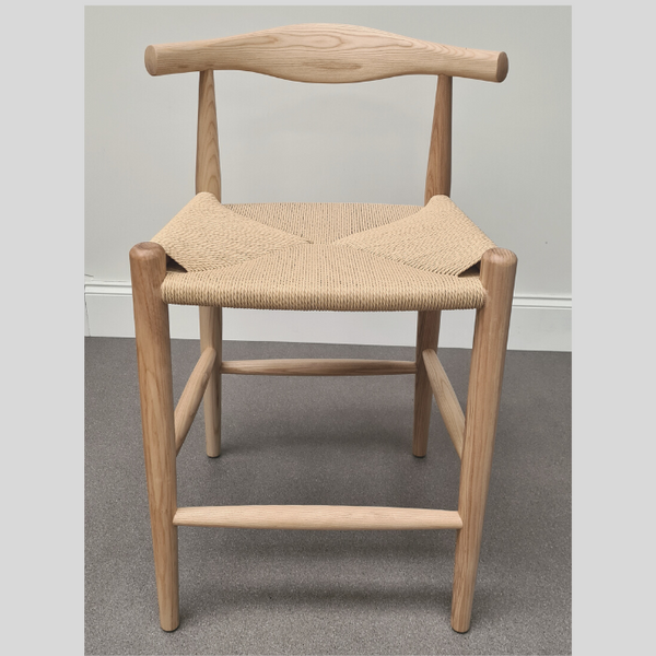 Solid Ash Counter Stool with Natural Cord Seat