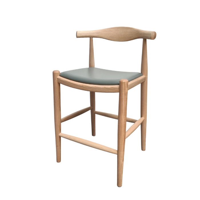Hans Elbo Counter Stool Oak with Grey Leather