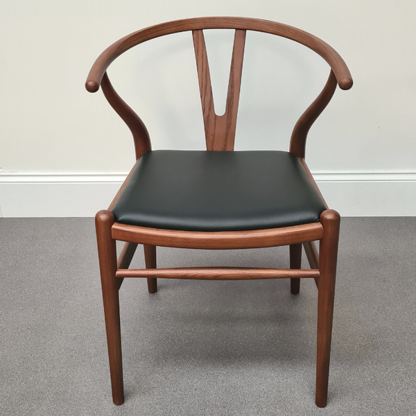 Hans Y Wish Dining Chair with Black Leather Seat